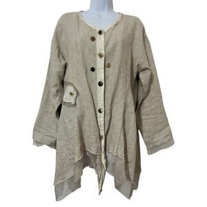 Bodil Womens 100% Linen Button‎ Up Flowy Top Jacket Size L * Lagenlook Artsy USA